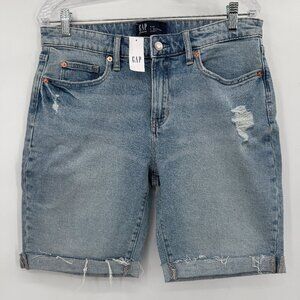 GAP Denim 9” Bermuda Shorts Women’s 10/30 Light Wash Distressed Raw Hem
